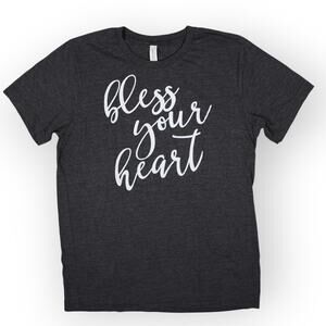 BLESS YOUR HEART Tee (M) Cursive Grey Soft Cotton-Blend